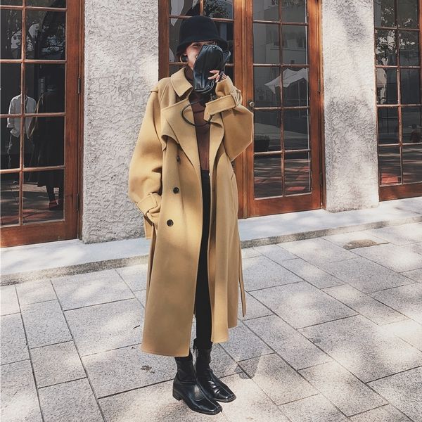 

2021 new khaki colour women's coat new double-breasted wool suit with retro-ol fashion long jacket ym1 k6cq, Black