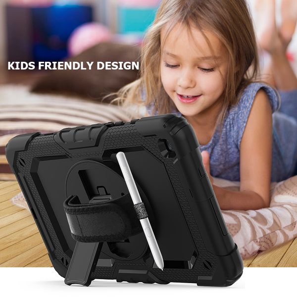 

360 rotation hand strap&kickstand silicone tablet case for samsung galaxy tab a 8.0 case 2019 t290 t295 protective cover