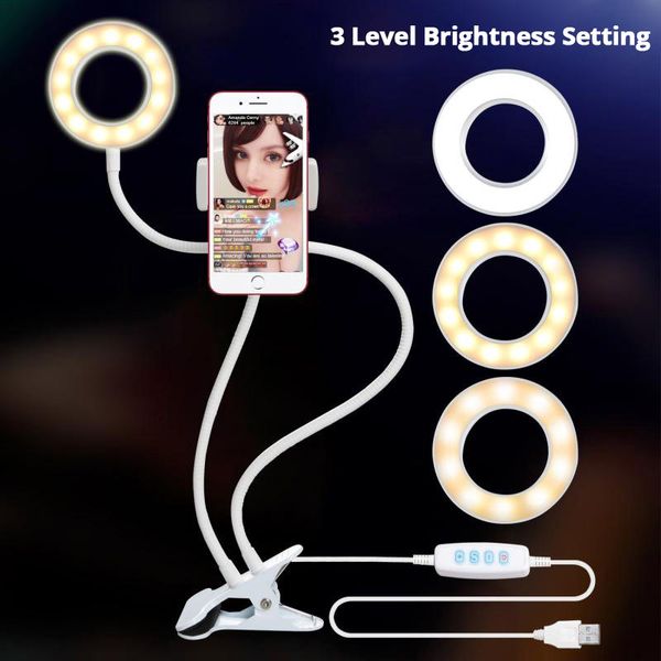 LED Selfie Ring Light com Braço Longo Flexível Telefone Móvel Titular Desktop Clip Usb Anel Lamp para telefone Youtube Tiktok Live Stream