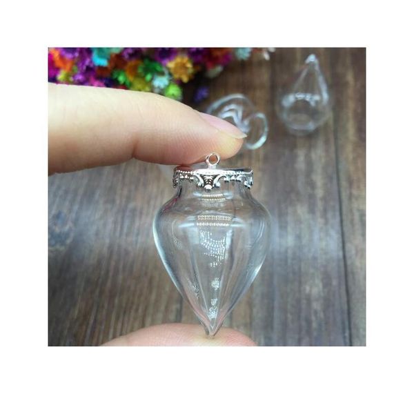 

50set/lot 38*15mm wishing glass vials pendant water drop shape glass bottle with 15mm crown setting base charms jewelry bbyiam, Black
