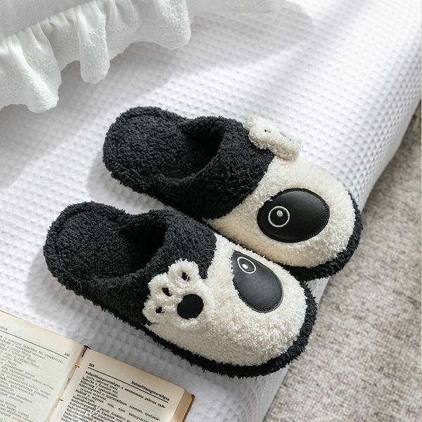 

winter kids slippers toddler girls animal panda flip flop plush parent slides baby boys indoor shoes warm house children slipper x1020, Black