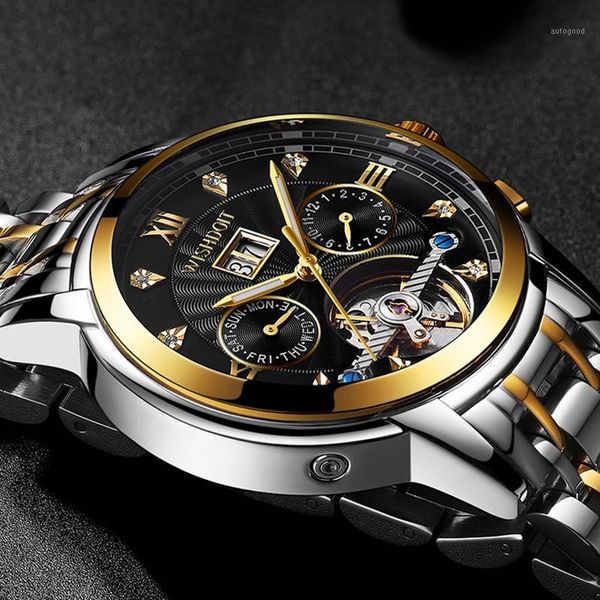 

wristwatches relojes lige brand men automatic mechanical watch is the tourbillon dial black fashion sports watches relogio masculino1, Slivery;brown