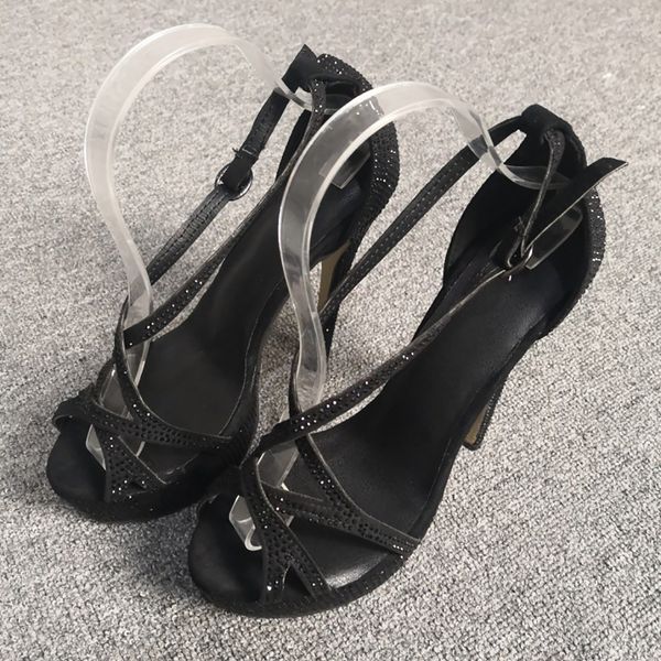 

handmade womens large size us5-15 high heel sandals buckle ankle strap platform evening party prom fashion black summer shoes d755