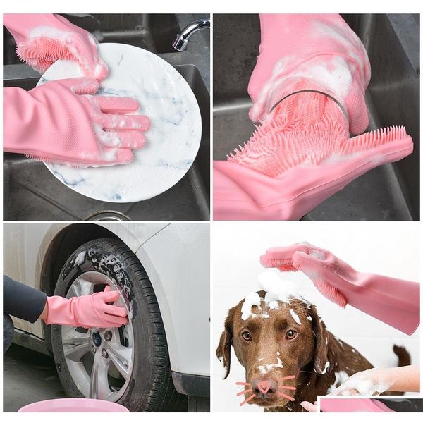 

magic silicone dish washing gloves kitchen accessories dishwashing glove household tools for cleaning car pet brush dma9w