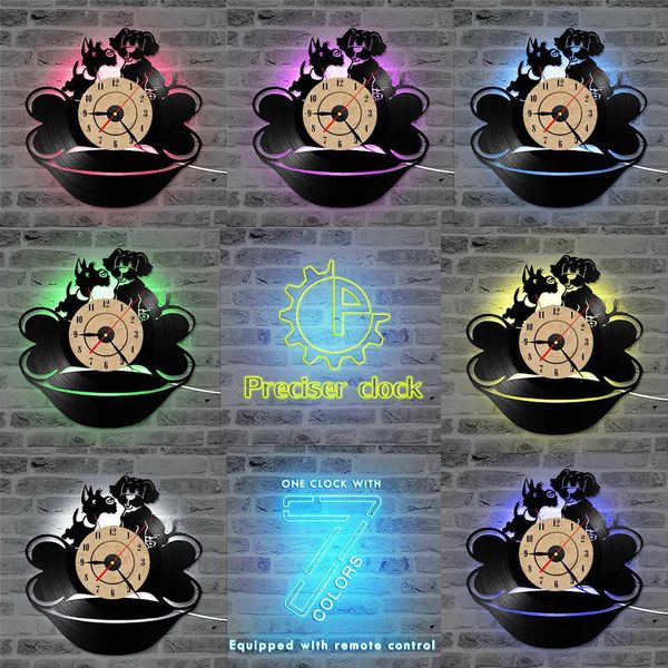 

прекрасный щенок виниловые записи часы собаки с костями светодиодные настенные часы для гостиной безмолвный висит настенные часы домашнее де