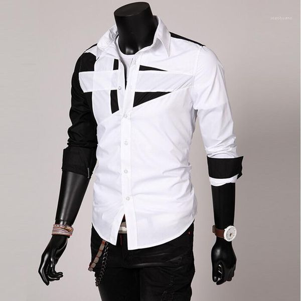 

slavna martinovic men's formal shirts business casual wedding slim fashion personality stitching long sleeve shirt1, White;black