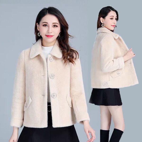 

женщины 2021 осень зима имитация mick cashmere короткие пальто женские свободные кардиганские куртки женские дамские с длинным рукавом теплы, White