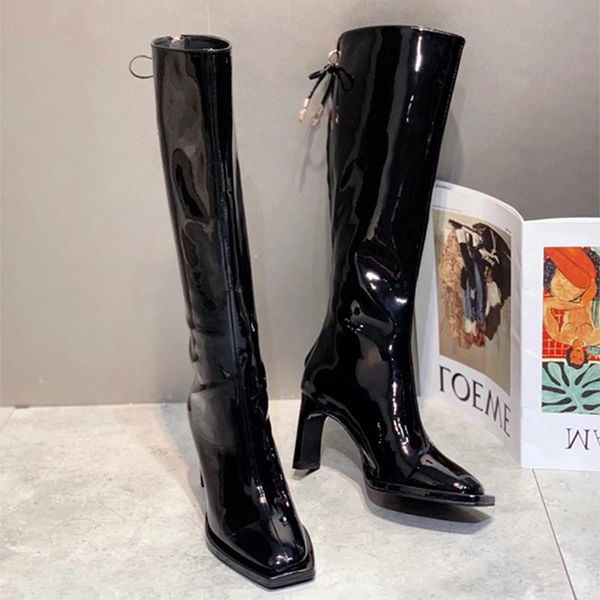 

boots deat 2021 autumn and winter fashion casual square toe back zipper round head thick heel long shoes women sg644, Black