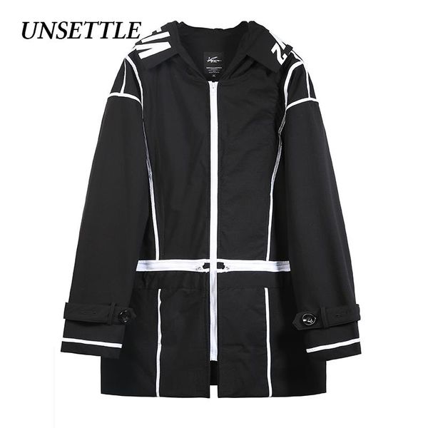 

2020aw autumn gothic men's trench hooded coat removable harajuku windbreakers cloak streetwear jacket loose male clothing, Tan;black