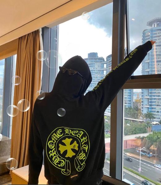 

plush ch croxin fluorescent green cross hooded sweater pbke, Black