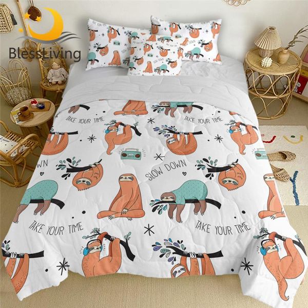 

blessliving sloth summer quilt blanket cartoon air-conditioning comforter animal bedspread branches leaf thin duvet set 4pcs
