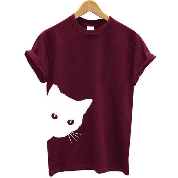 

cat looking out peeking women tshirt cotton casual funny t shirt gift 90s lady yong girl 6 color drop ship s-831, White