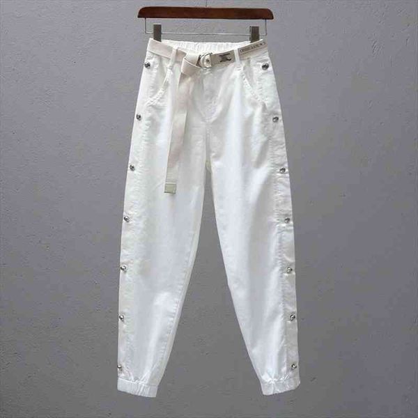 

spring autumn pants women elastic waist casual thin pants with belt high waist white autumn female harem trousers 3xl y695, Black;white