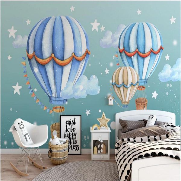 

мультфильм ручной росписью 3d детская комната настенные бумаги домашнего декора горячие воздушные шары роспись обои для детской комнаты pape