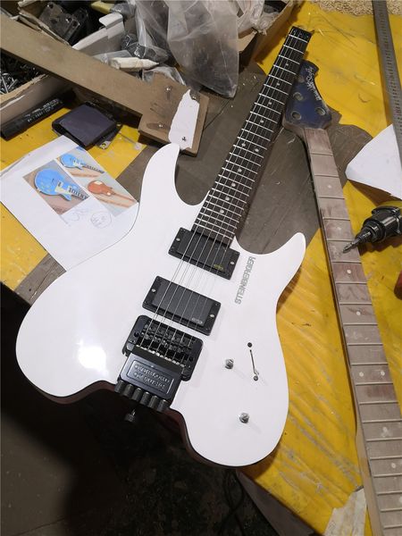 

factory custom white electric guitar with black hardwares,headless guitar,hh pickups,rosewood fretboard