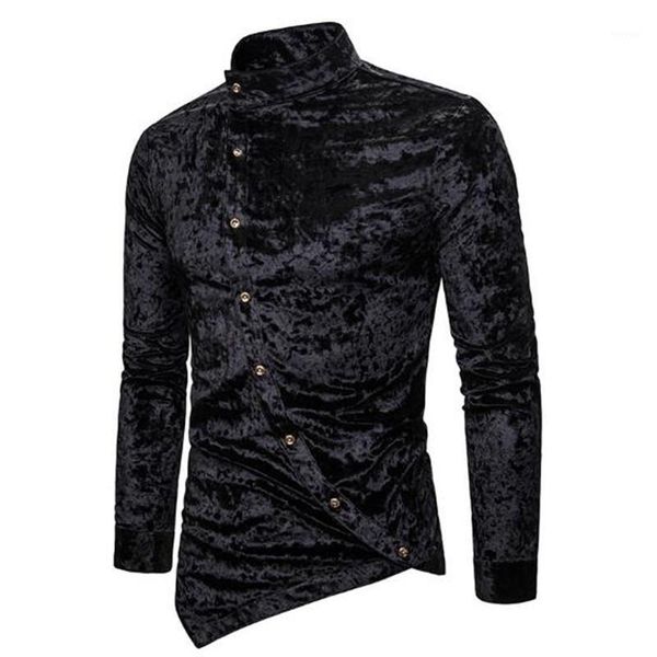 

mens dress shirt irregularity office men shirt stand collar long sleeve fashion solid slim suit shirts 2020 autumn clothes1, White;black