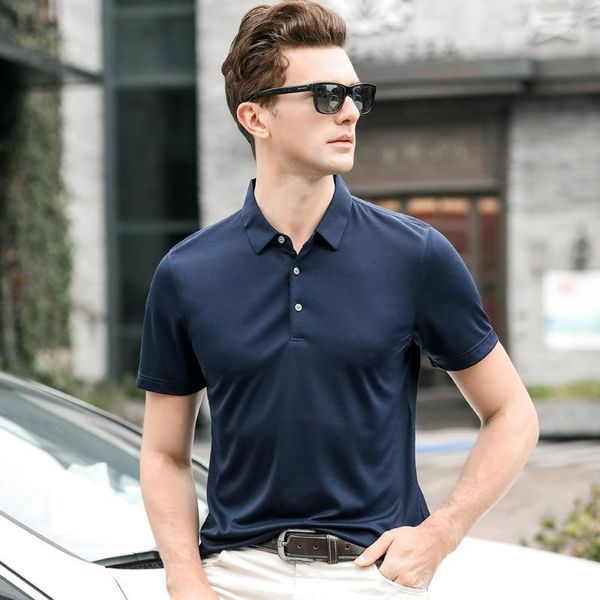 

men's summer thin new lapel short sleeve t-shirt men's business gentleman shirt loose casual shirt1, White;black