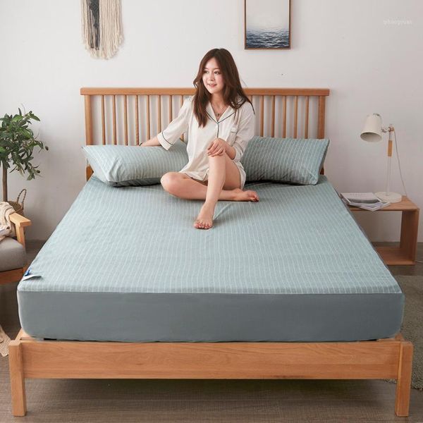 

three pieces home bedding set waterproof cotton terry towelling fitted bed sheet with two pillowcases1