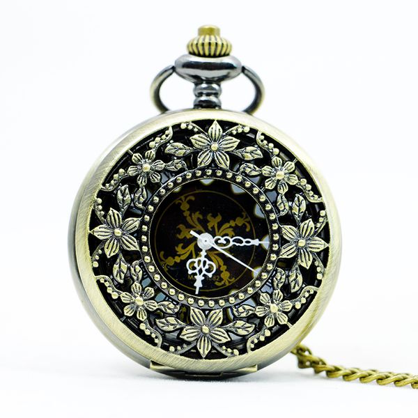 

christmas present classical vintage antique bronze hollow out flowers mechanical pocket watch necklace man's pendant, Slivery;golden