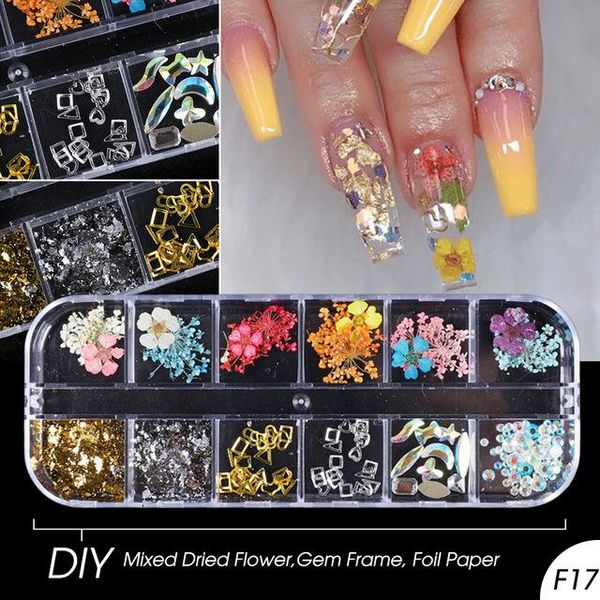 

nail art decorations eternal life flower dry rhinestone mix set butterfly aluminum foil shell decoration manicure accessories, Silver;gold