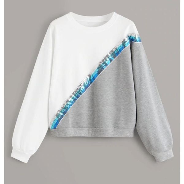 

round neck casual colorblock sweatshirt, Black