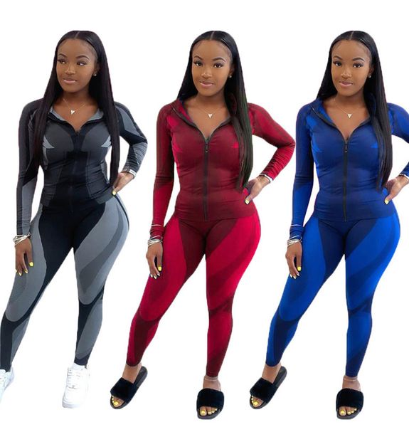 

women tracksuit two piece pants set fashion long sleeve ziper jacket trousers outfits ladies casual slim sportswear new 4l86, Gray
