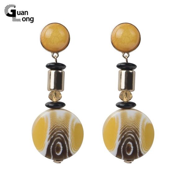 

guanlong long big acrylic resin fashion drop earrings for women large geometric round metal dangling earring vintage jewelry, Silver