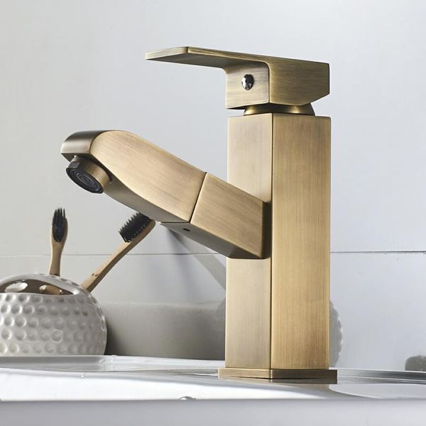 

раковина ванной кран медный ручки бассейна водопроводной палуба установить вытащить одно отверстие torneira banheiro sqcuti