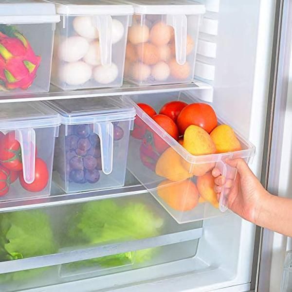 

fridge storage containers,stackable fridge organizer with handle to keep fresh for fruits,vegetables,,4 pack,clear
