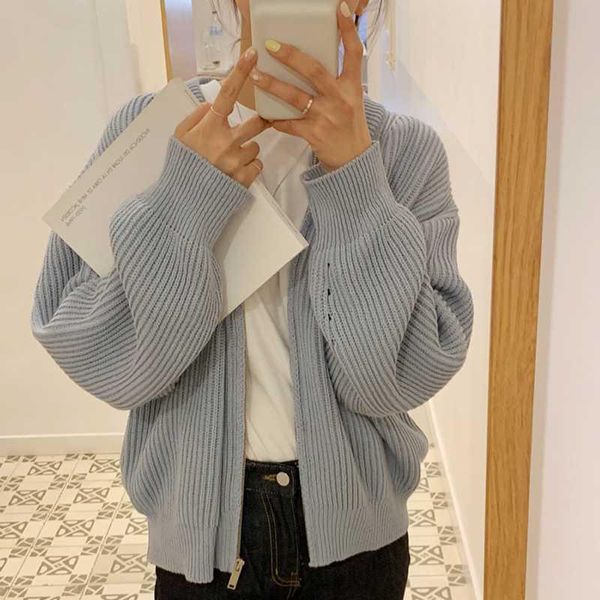 

autumn knitted sweater women office lady female zipper cardigan coat concise casual warm loose sweet fashion kg-671, White