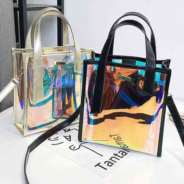 Торговые сумки роскошные полосы женщины ПВХ плеча мода прозрачная прозрачная сумка мессенджер желе конфеты цвет Crossbody Tote Bumse 220314