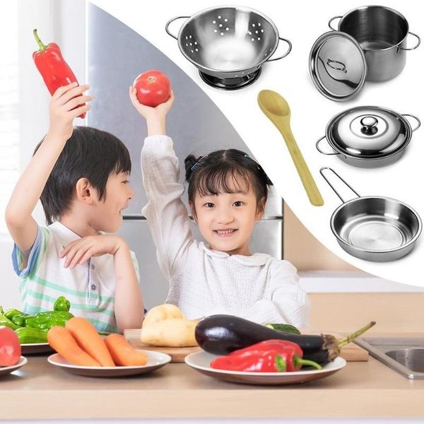 

12pcs/set kids kitchen food toys girls mini pretend play tools children kitchen stainless steel cooking pots pans food toys kit y200428