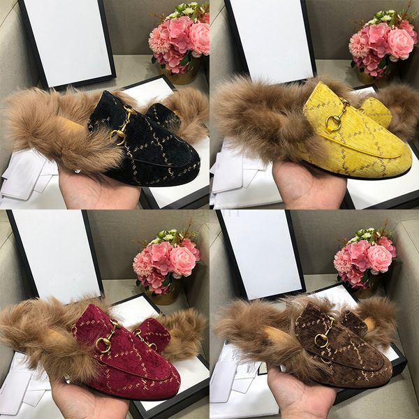 

brands luxurys g designer fur slippers fluffy furry lazy loafers shoes for men women flat winter warm room outdoor slides, Black