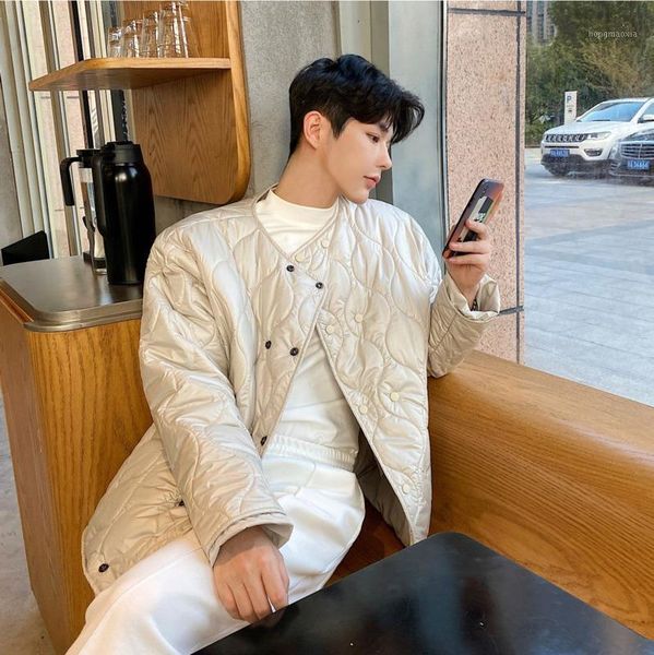 

2020 autumn and winter new youth popular loose solid color plaid lightweight collarless cotton-padded jacket fashion casual, Black