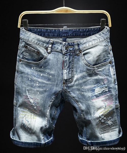 

mens designer summer shorts pants 2021 luxury fashion jeans de designer pour hommes knee length ripped rock revival biker square jeans, Blue