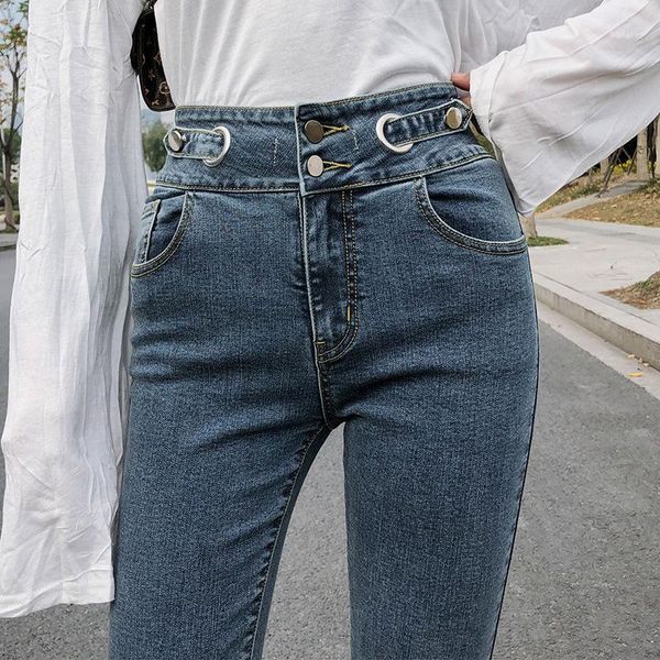 

denim skinny jeans woman spring 2020 high waist stretch jeans for women black slim women's pencil pants denim jumper1, Blue