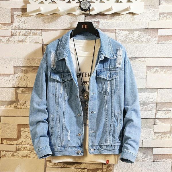 

2020 new denim jacket men's men's hip hop retro denim jacket street casual bomber harajuku fashion coat,820, Black;brown