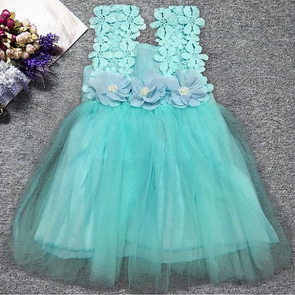 

girls dress flower kids clothing summer fashion sleeveless vest lace tutu princess party dress 4 colors, Red;yellow
