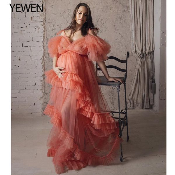 

yewendress long sleeve see though evening dress for pshoot flowers 2020 maternity evening gown prom dress lj201118, White;black