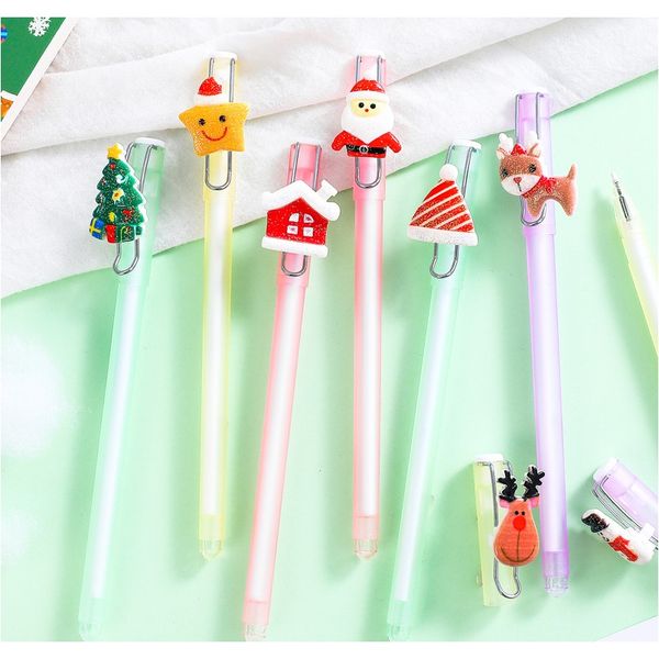 

1 шт cute christmas theme 0.5mm gel pens санта-клаус kawaii канцелярские школьные принадлежности детские подарков сладкий прекрасные sqcgib, Black;red