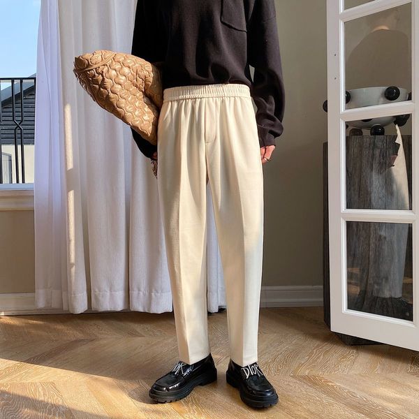 

2021 men's autumn thin new grains corset dark trousers long male youth miw6, Black