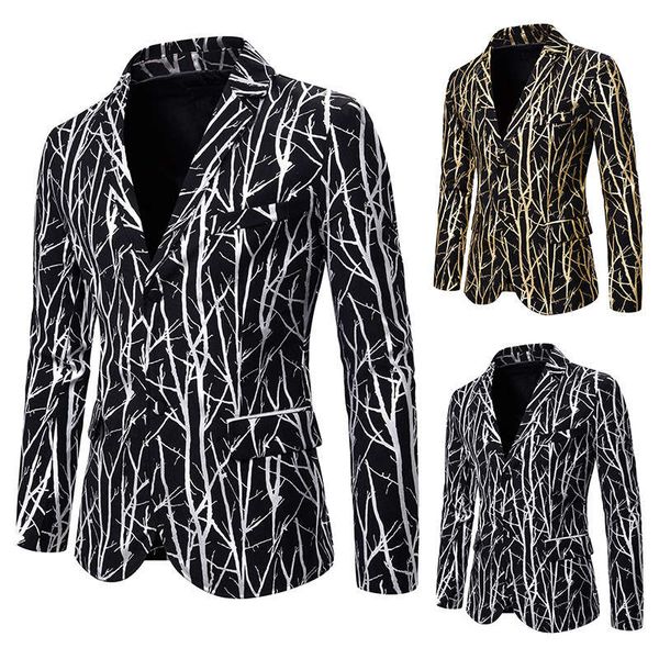 

men's slim fashion branch stamping printing suit dress show coat x128, White;black