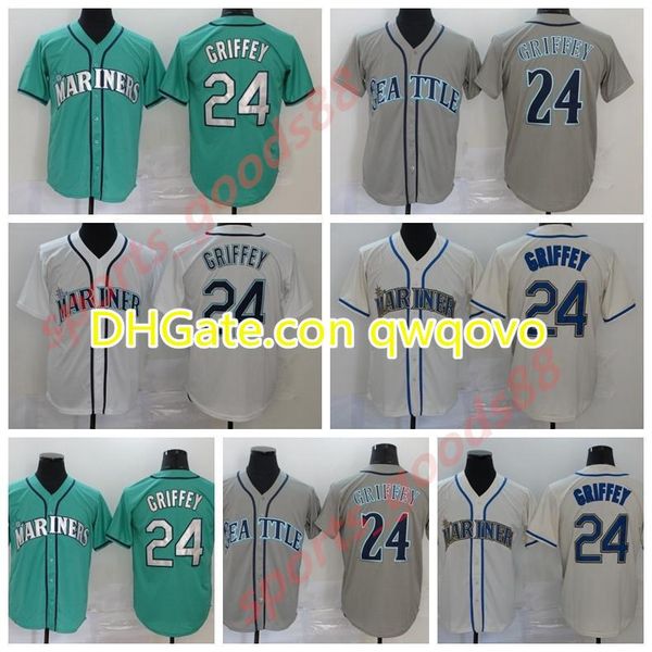 

men 2020 baseball 24 ken griffey jersey stitched flexbase cool base home green grey white beige team color breathable good quality, Blue;black