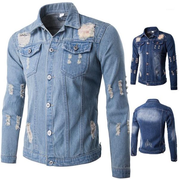 

fashion new male jean jacket ripped slim coats denim blue vintage turn-down collar jackets men clothing 1, Black;brown