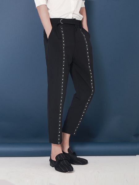 

2021 new original thin nail-decorating feet 9-coconut korean-style men's pants fashion designer pants. m-3xl. qbii, Black