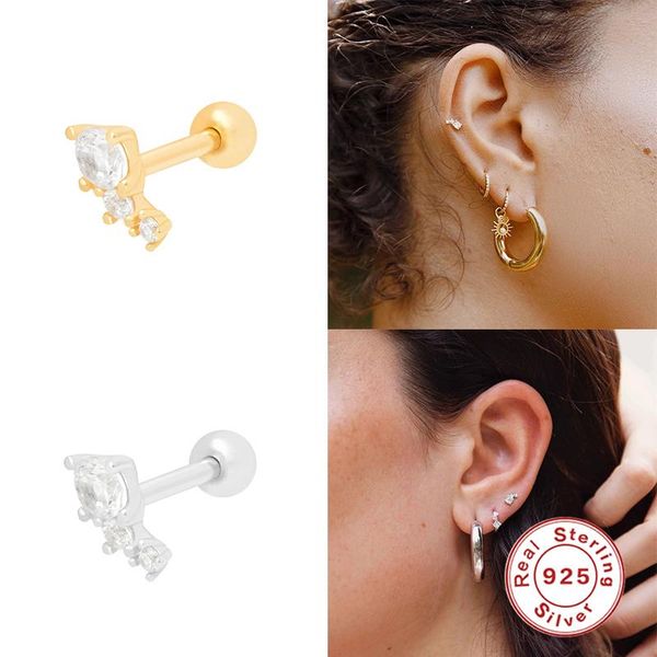 

stud aide 925 sterling silver mini cute bling diamond piercing cartilage earrings personalized women girls jewelry accessories, Golden;silver