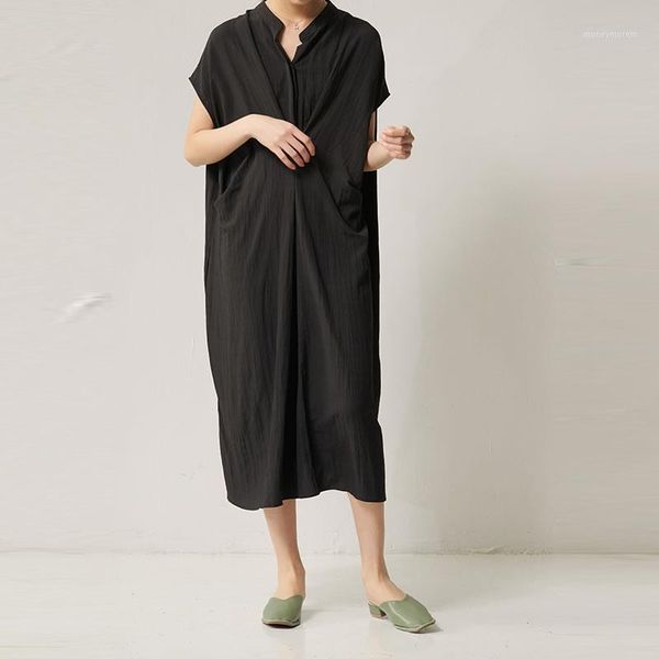 

casual dresses pleated pullover dress fashion loose plus size 2021 spring summer small fresh style black white v8941, Black;gray