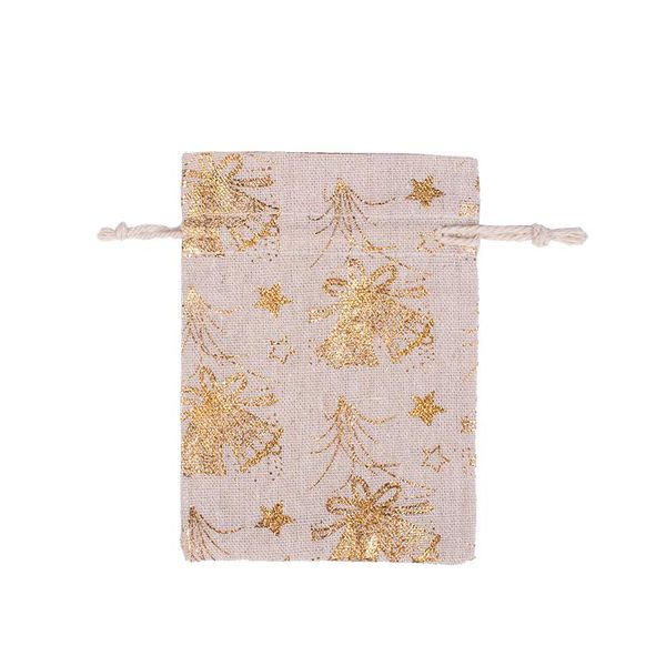 

christmas present organizer pouches gold printing natural cotton gift bag santa sachet 10pcs/lot factory direct sale can bbyjcw