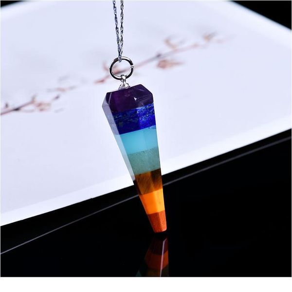 

1pc natural crystal colorful cone pendant crystal point guardian stone fashion couple decoration pendant necklace qylseg, Black