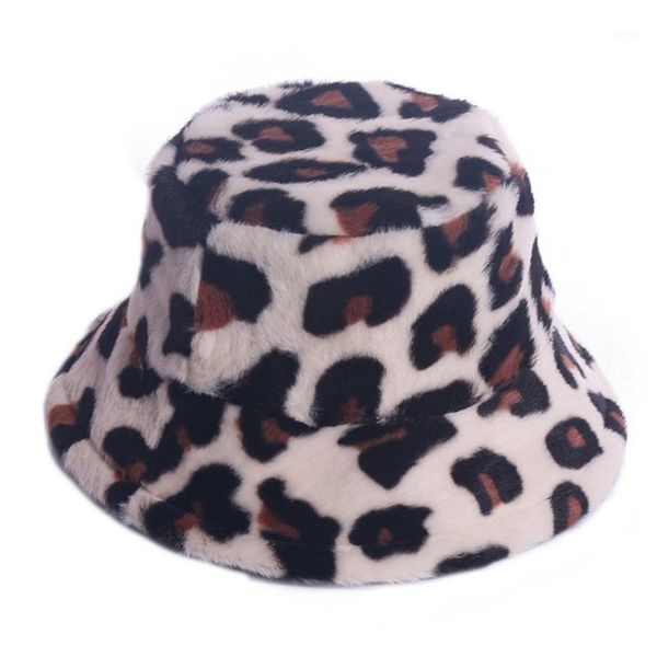 

women winter thicken fuzzy plush bucket hat vintage leopard printed short brim sunscreen packable panama fisherman cap1, Blue;gray